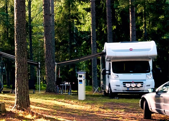 Caravan or campervan on a campsite pitch